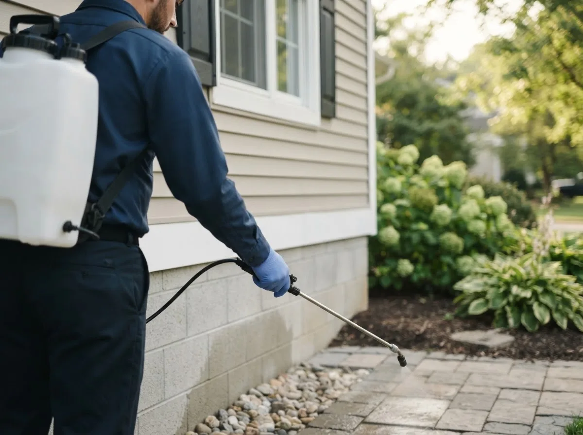 Pest control technician inspecting a home in Hopkins, MO